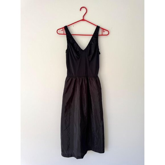 70s vintage black Olga stretch nylon witchy classic minimalist midi slip dress - Picture 8 of 9